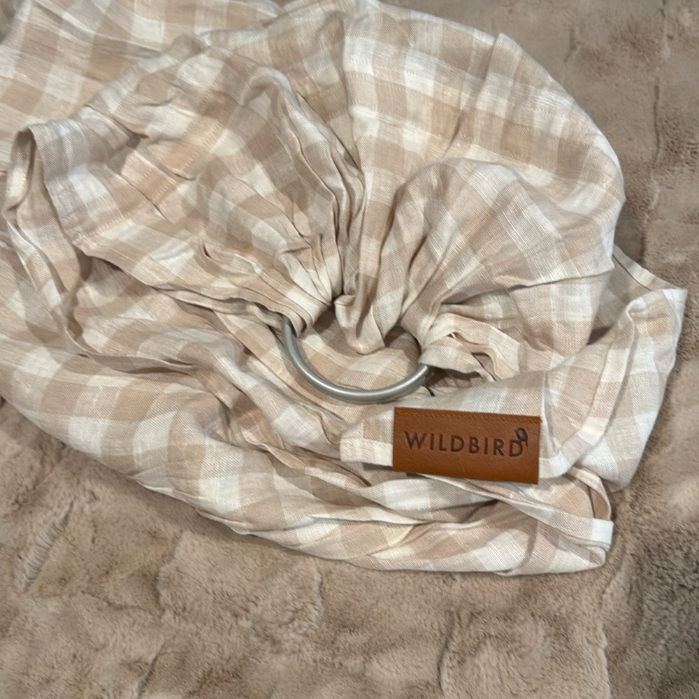 Wildbird Beige Plaid Baby Ring Sling - Lightweight Nursing Carrier